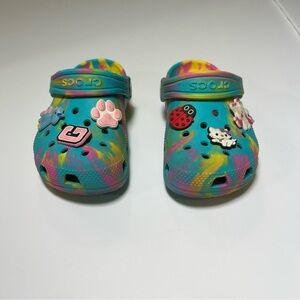 Crocs Kids' Classic Marbled Tie-Dye Clogs Size C9 Blue/Yellow/Pink